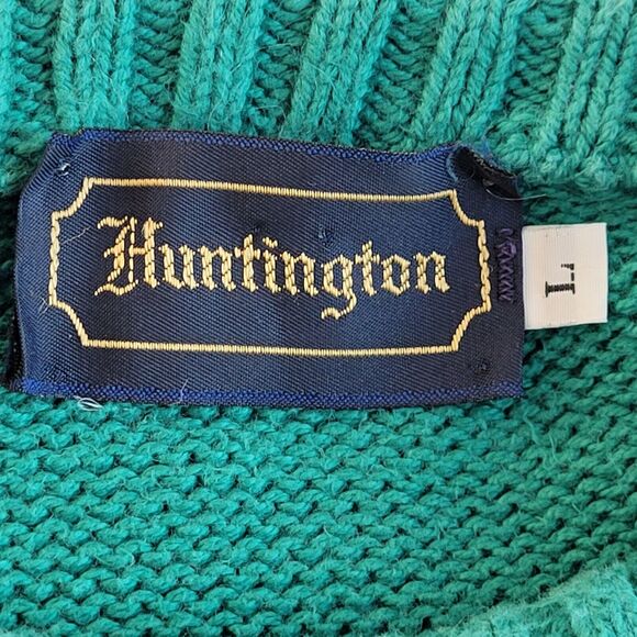 Vintage HUNTINGTON Green Fine Cotton Sweater Size L Crewneck Preppy Raglan USA - Picture 7 of 8